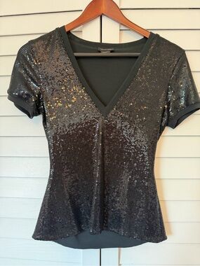 Women's Sequin V-Neck Top - Black (Unbranded)